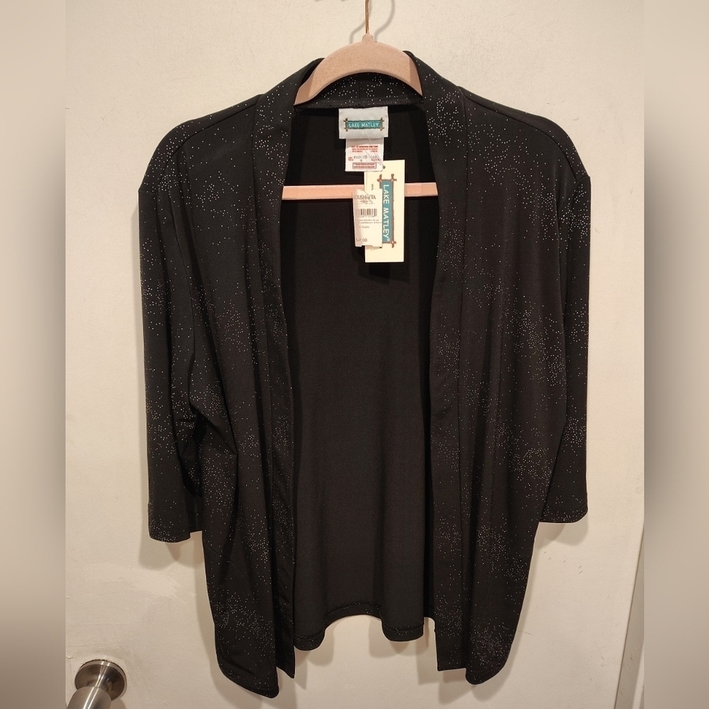 Lake Matley NWT Women's Black Speckled Stretch Knit Open Front Cardigan Sz M